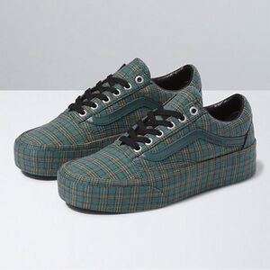 Vans Old Skool Platform Green Plaid
